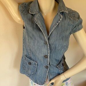 Sigrid Olsen two piece Set Denim top flowered skirt coordinated set size 6